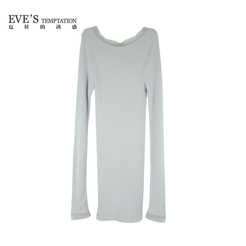 【專柜產(chǎn)品】夏娃的誘惑羅紋迷組淺灰色蕾絲邊性感柔軟女士長(zhǎng)袖衫 淺灰色 XL